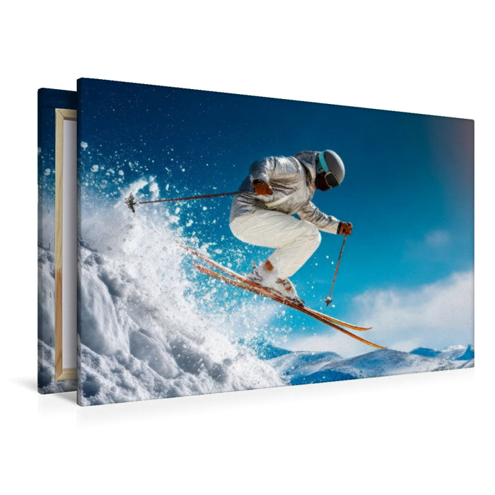 Premium Textil-Leinwand Ein vehemter Sprung über den Hügel