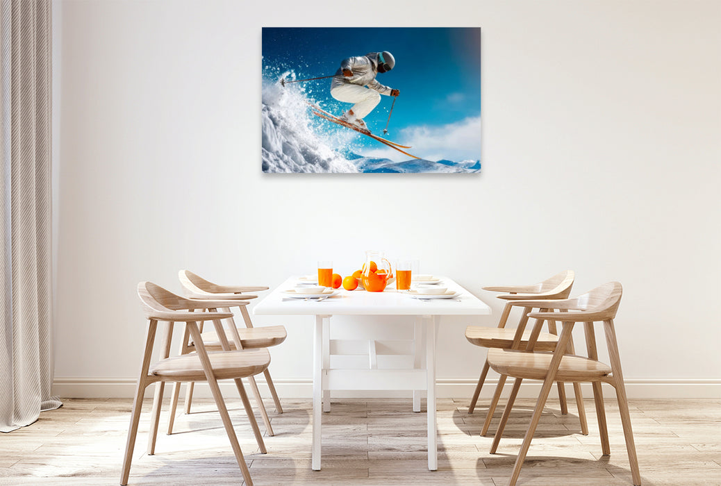 Premium Textil-Leinwand Ein vehemter Sprung über den Hügel