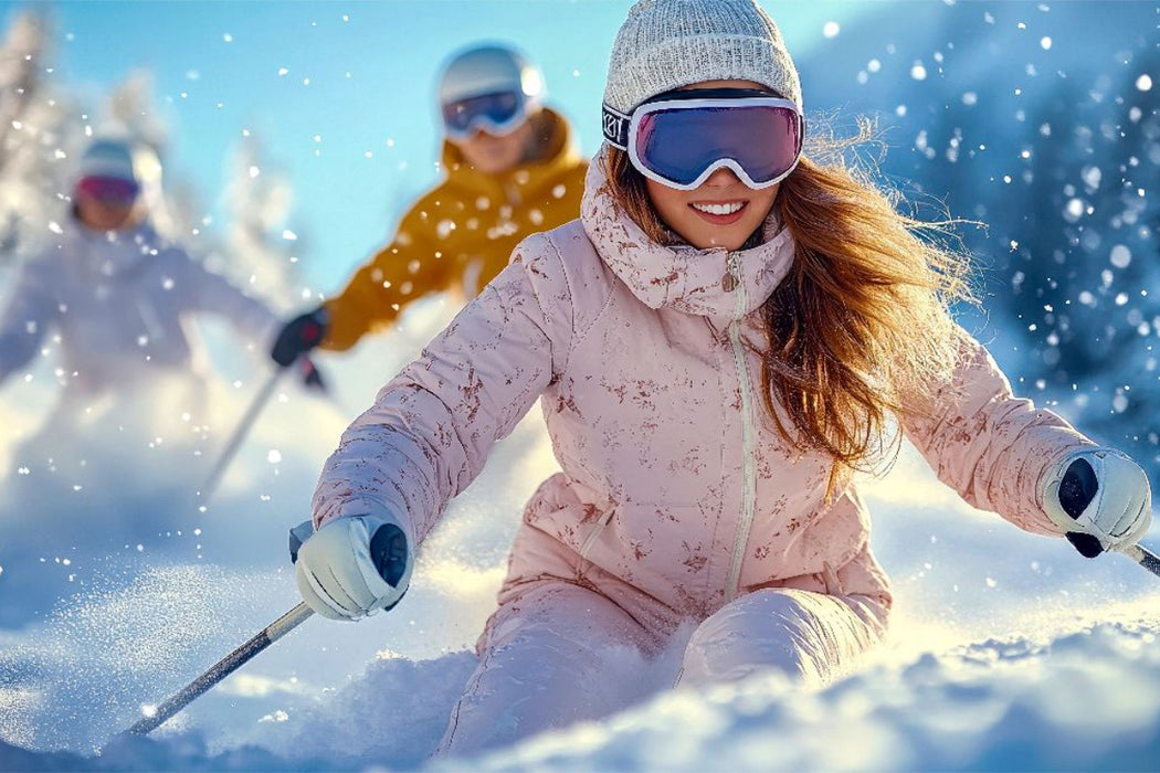 Premium Textil-Leinwand Mit Freunden die Abfahrt genießen