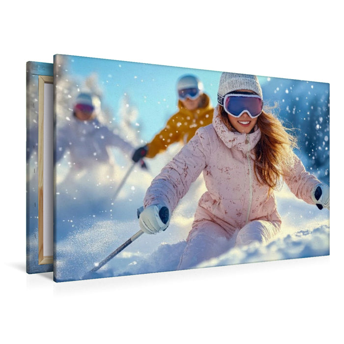Premium Textil-Leinwand Mit Freunden die Abfahrt genießen