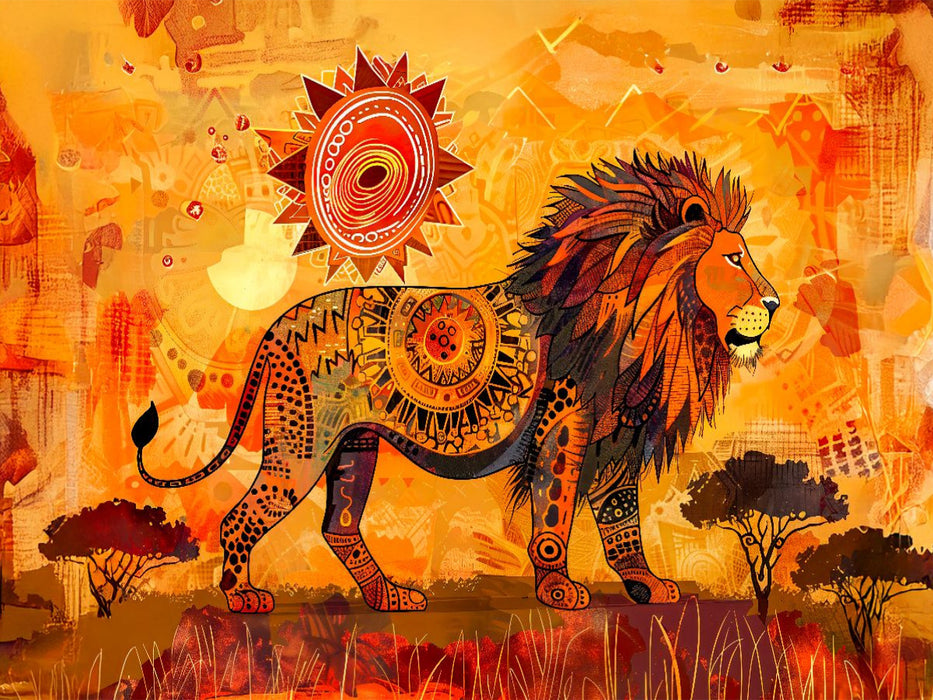 Löwe in leuchtender Savannenlandschaft - CALVENDO Foto-Puzzle'
