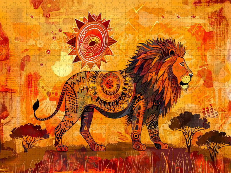 Löwe in leuchtender Savannenlandschaft - CALVENDO Foto-Puzzle'