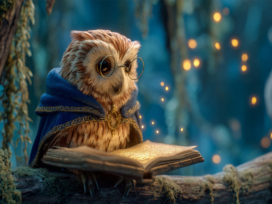 Magische Eule mit Zauberbuch im Zauberwald - CALVENDO Foto-Puzzle'