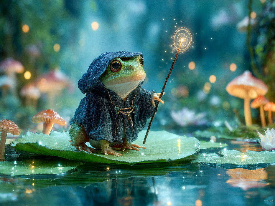 Magischer Frosch mit Zauberstab auf dem Seeblatt - CALVENDO Foto-Puzzle'