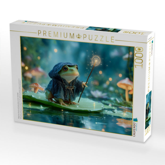 Magischer Frosch mit Zauberstab auf dem Seeblatt - CALVENDO Foto-Puzzle'