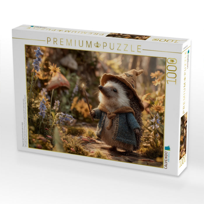 Magischer Igel mit Zauberstab im Wald - CALVENDO Foto-Puzzle'
