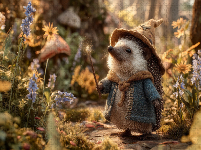 Magischer Igel mit Zauberstab im Wald - CALVENDO Foto-Puzzle'