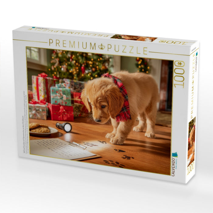 Weihnachtswelpe auf Spurensuche vor dem Christbaum - CALVENDO Foto-Puzzle'