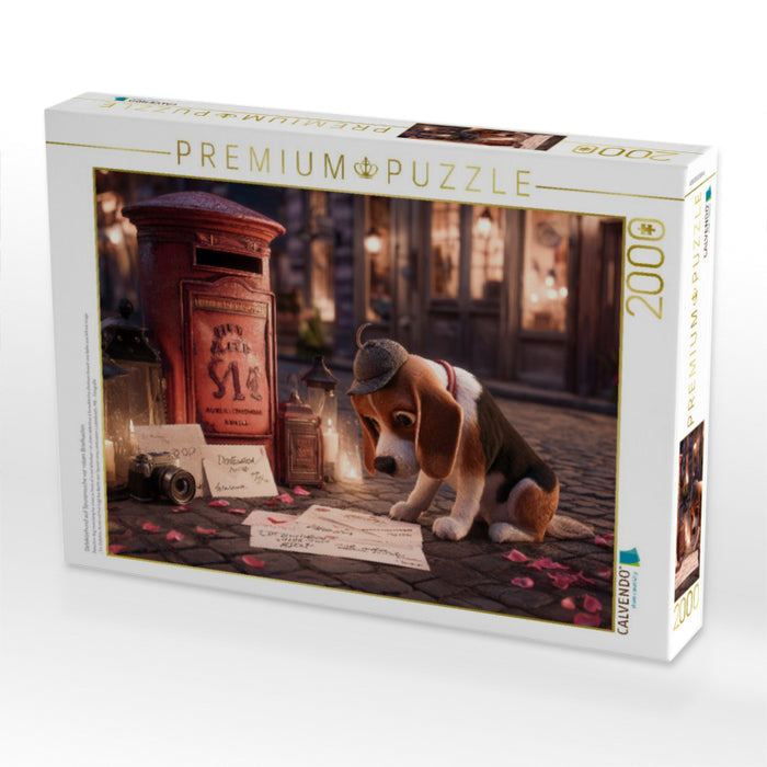 Detektivhund auf Spurensuche vor rotem Briefkasten - CALVENDO Foto-Puzzle'