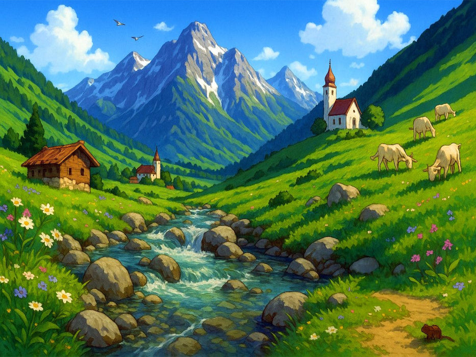 Springender Bach mit Alm - Anime Alpen - CALVENDO Foto-Puzzle'