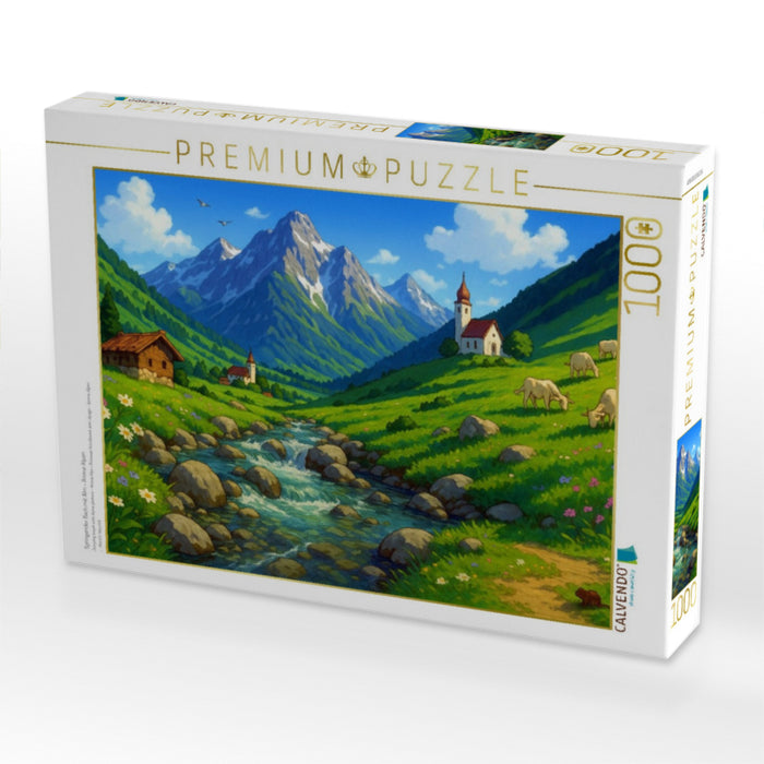 Springender Bach mit Alm - Anime Alpen - CALVENDO Foto-Puzzle'