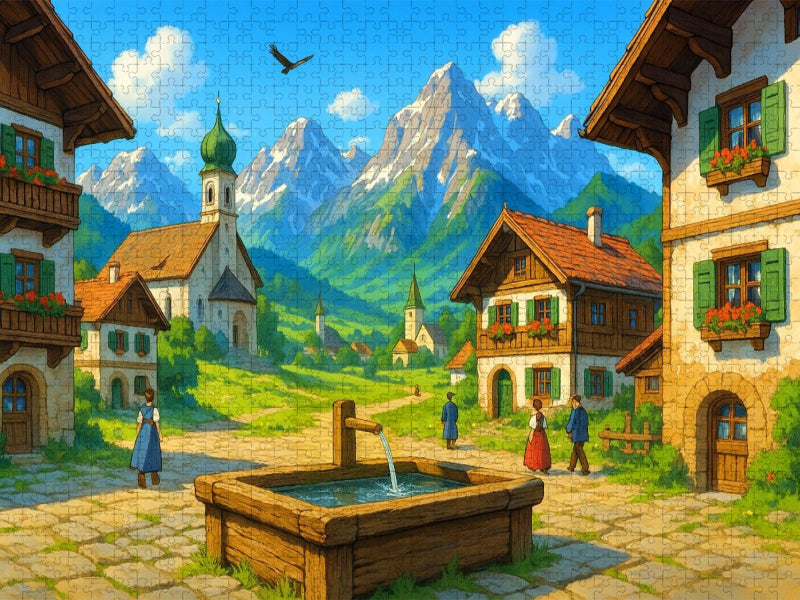 Die Tränke im Dorf - Anime Alpen - CALVENDO Foto-Puzzle'