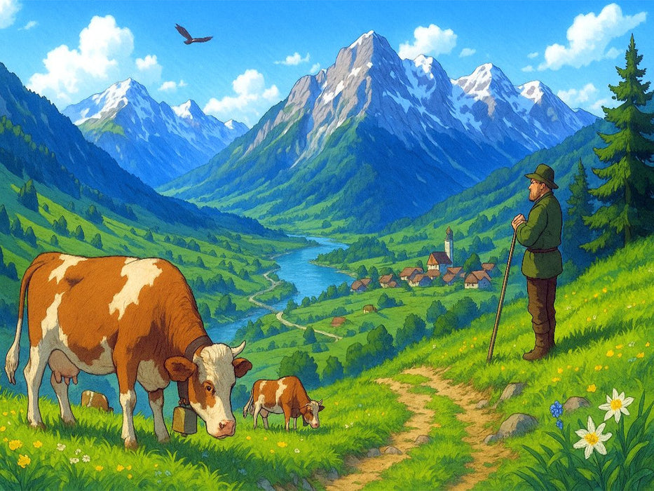 Hirtenblick ins Tal - Anime Alpen - CALVENDO Foto-Puzzle'