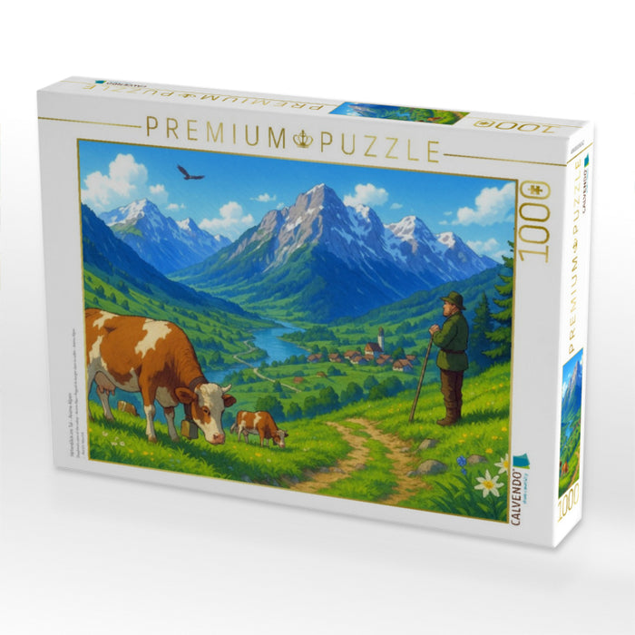 Hirtenblick ins Tal - Anime Alpen - CALVENDO Foto-Puzzle'