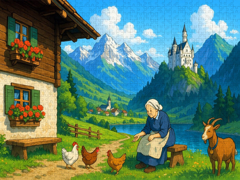 Leben im Schatten des Märchenschlosses - Anime Alpen - CALVENDO Foto-Puzzle'