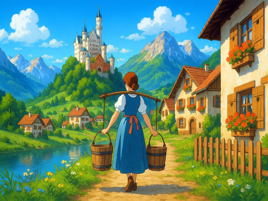 Dorfidylle und Märchenschloss - Anime Alpen - CALVENDO Foto-Puzzle'