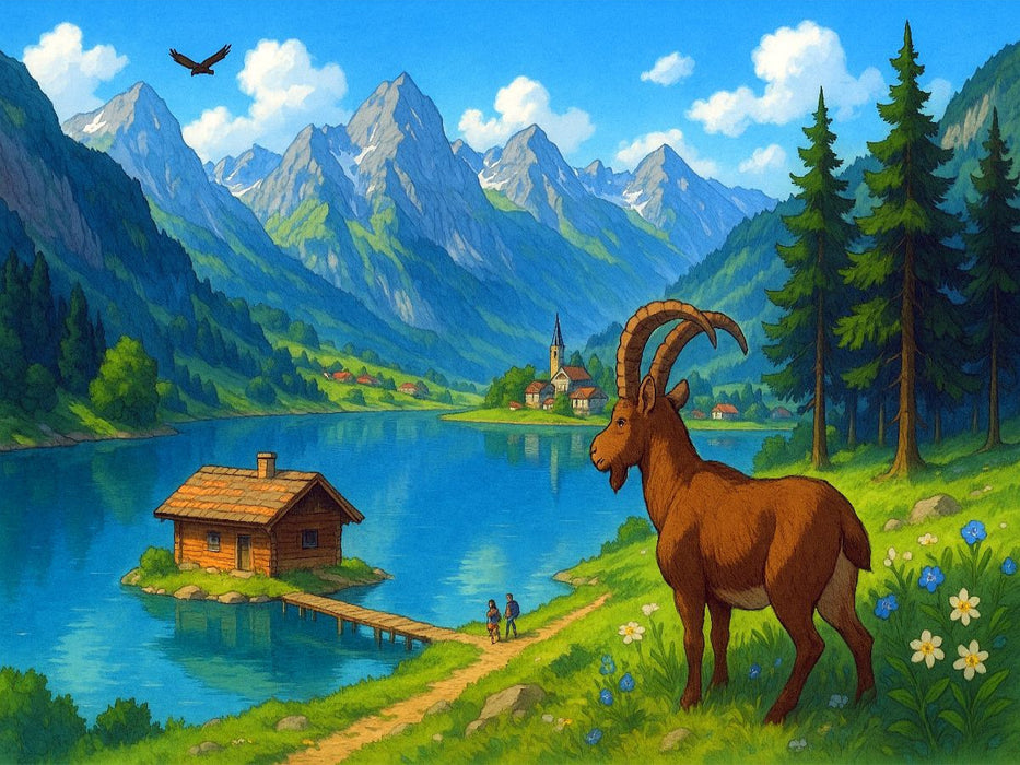 Die Hütte auf dem See - Anime Alpen - CALVENDO Foto-Puzzle'