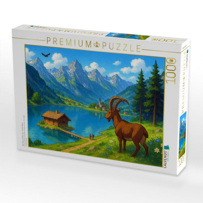 Die Hütte auf dem See - Anime Alpen - CALVENDO Foto-Puzzle'