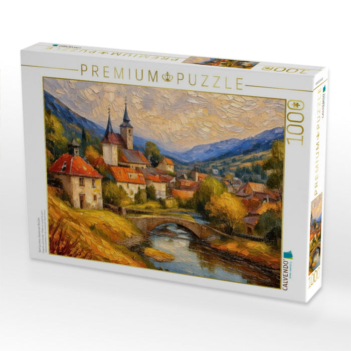 Dorf an einer steinernen Brücke - CALVENDO Foto-Puzzle'