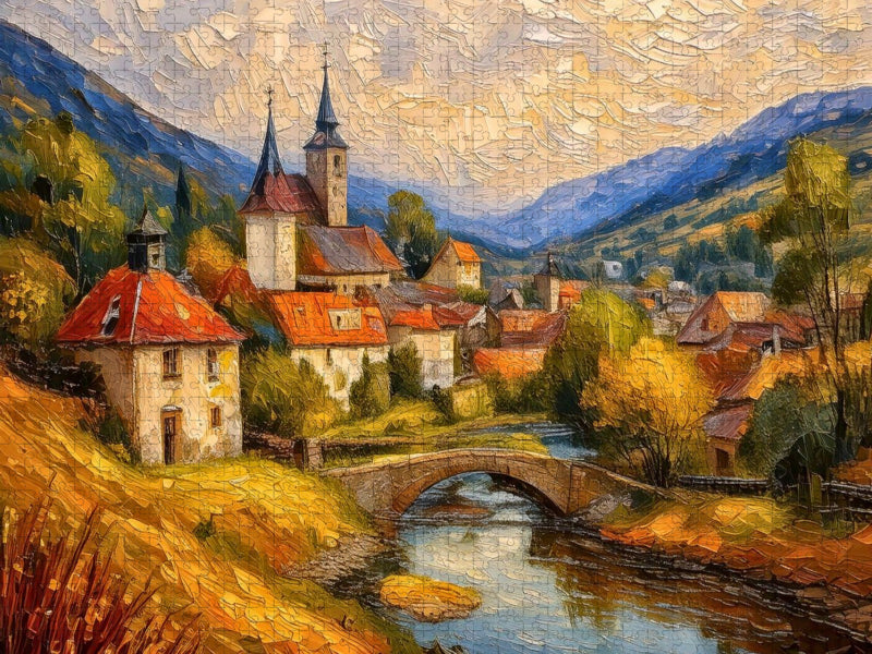 Dorf an einer steinernen Brücke - CALVENDO Foto-Puzzle'