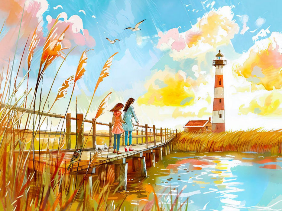 Spaziergang mit Mutter und Kind zum Leuchtturm - CALVENDO Foto-Puzzle'