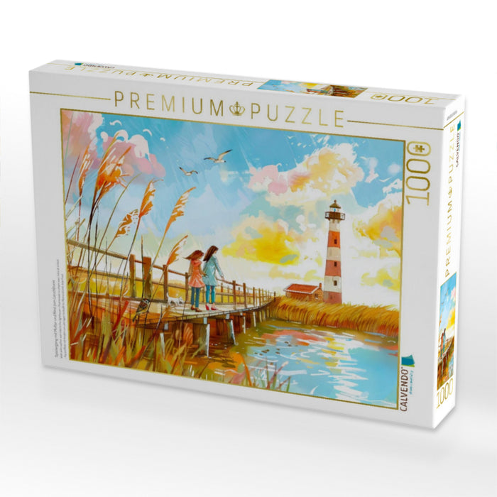 Spaziergang mit Mutter und Kind zum Leuchtturm - CALVENDO Foto-Puzzle'