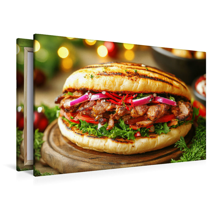 Premium Textil-Leinwand Weihnachtlicher Döner Kebab mit frischen Zutaten