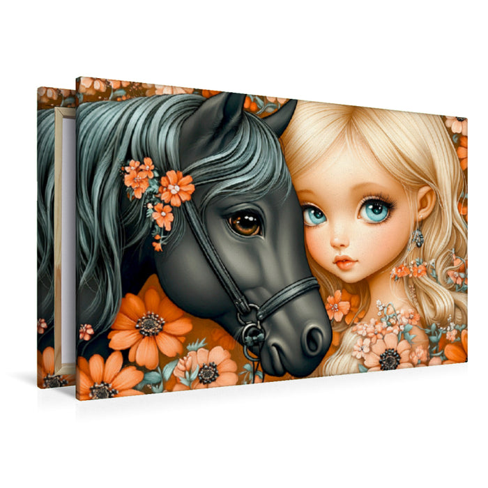 Premium Textil-Leinwand Girl mit Ponny