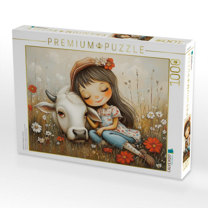 Niedliches Mädchen mit Kuh - CALVENDO Foto-Puzzle'