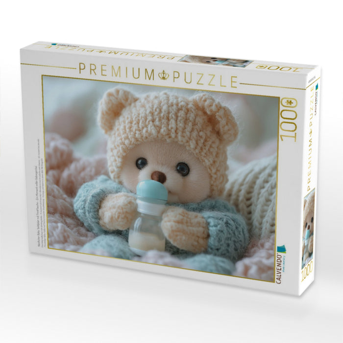 Niedlicher Baby Teddybär mit Trinkflasche - Ein Moment voller Geborgenhei - CALVENDO Foto-Puzzle'