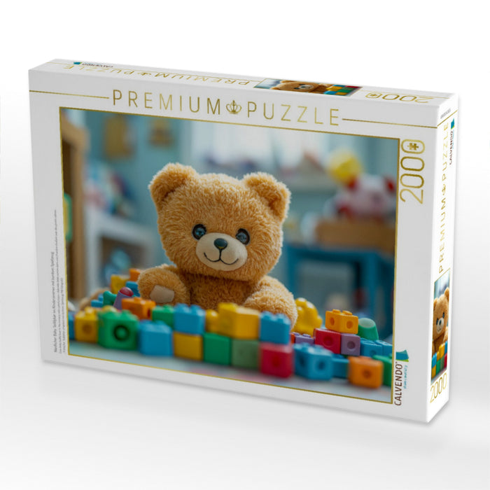 Niedlicher Baby Teddybär im Kinderzimmer mit buntem Spielzeug - CALVENDO Foto-Puzzle'