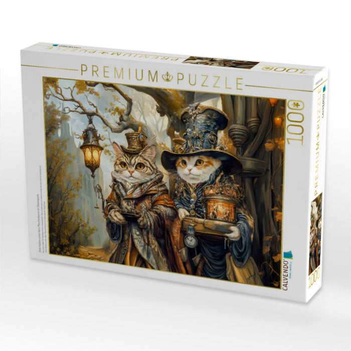Zwei Katzen unter dem Märchenbaum im Steampunk - CALVENDO Foto-Puzzle'