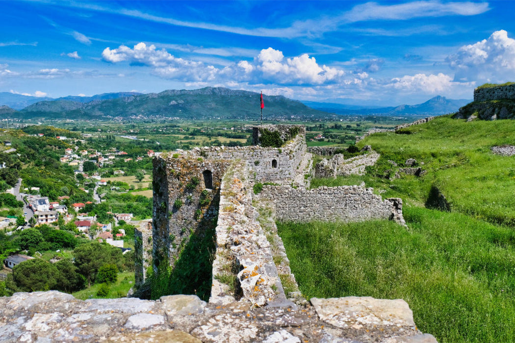 Premium Textil-Leinwand Atemberaubende Ausblicke auf der Burg Rozafa bei Shkodra