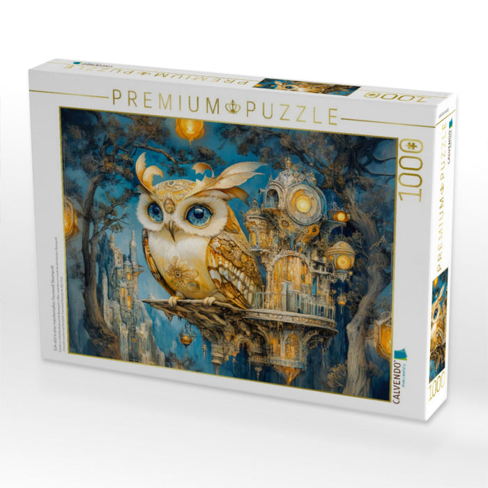 Eule sitzt in einer märchenhaften Traumwelt Steampunk - CALVENDO Foto-Puzzle'