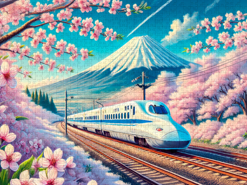 Hochgeschwindigkeitszug vor dem Fujiyama - CALVENDO Foto-Puzzle'