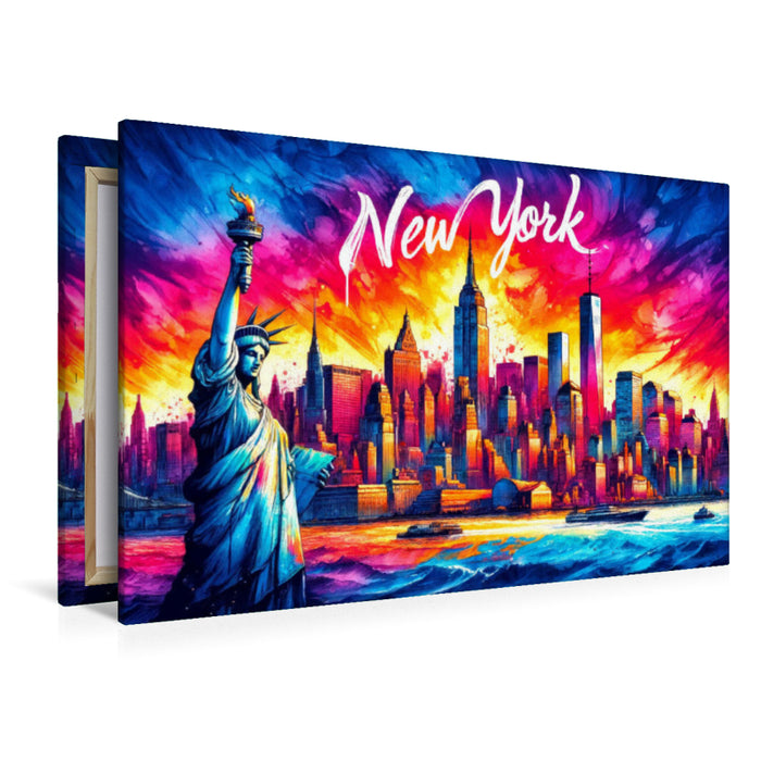 Premium Textil-Leinwand New York – Imposant in Tusche eingefangen