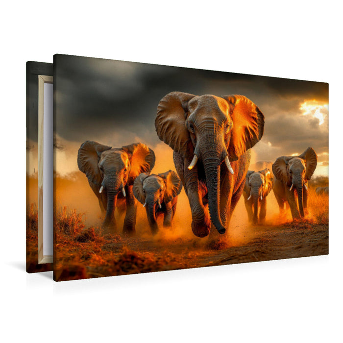 Premium Textil-Leinwand Elefanten