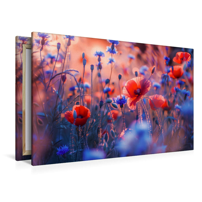 Premium Textil-Leinwand Die Dämmerung malt ihre Farben auf die zarten Blüten