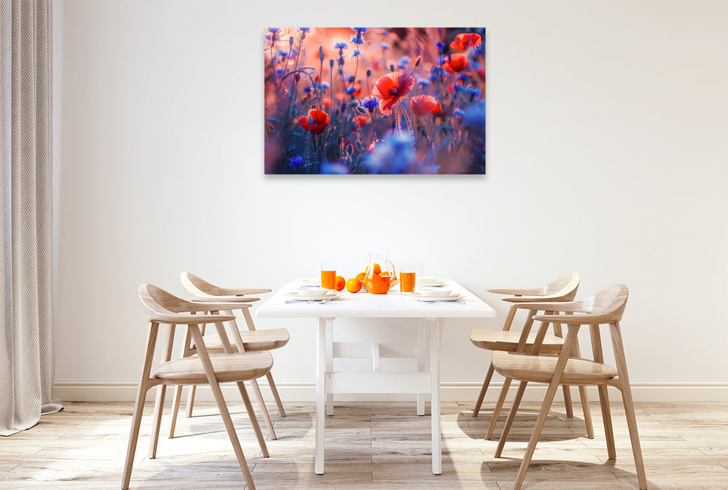 Premium Textil-Leinwand Die Dämmerung malt ihre Farben auf die zarten Blüten