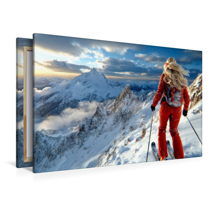 Premium Textil-Leinwand Skifahren
