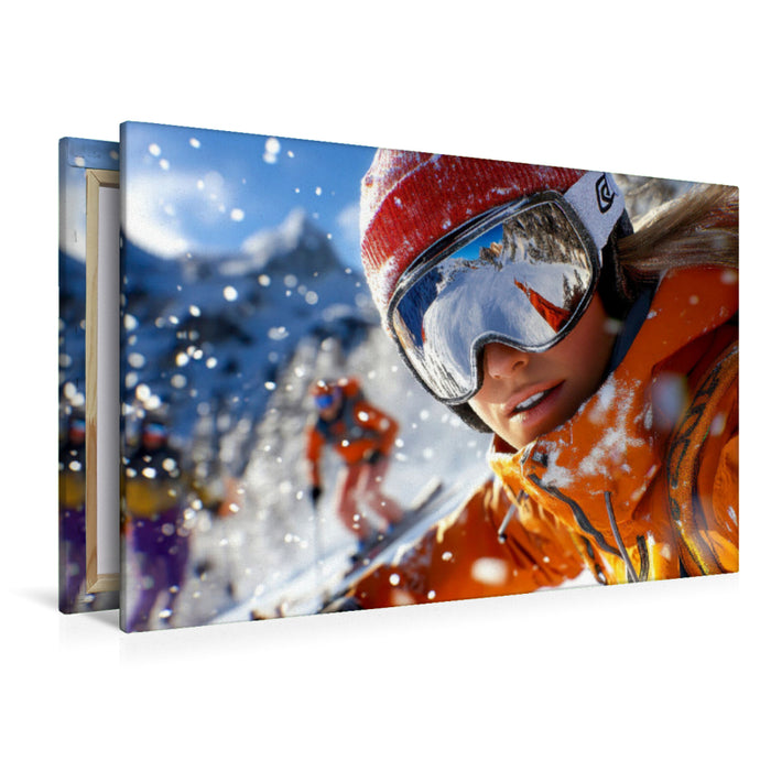 Premium Textil-Leinwand Skifahren