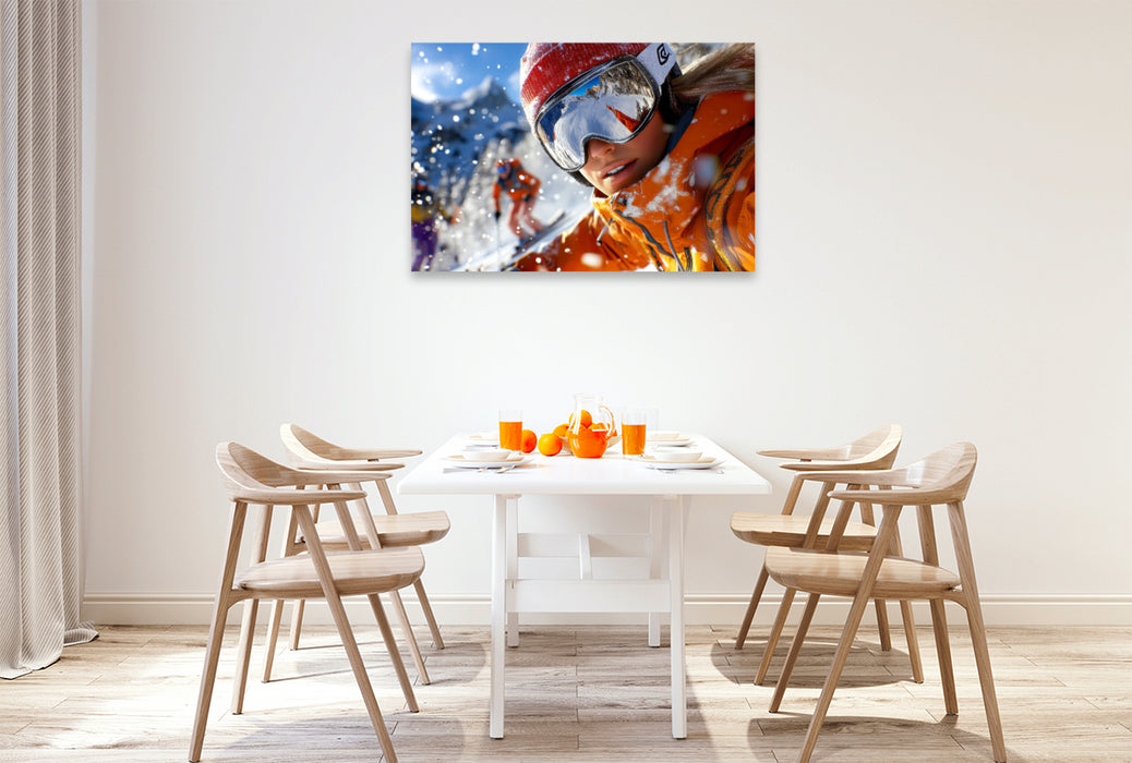 Premium Textil-Leinwand Skifahren