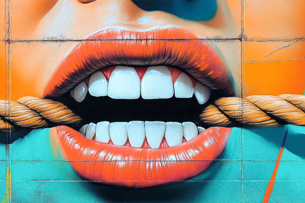 Premium Textil-Leinwand Zähne zeigen