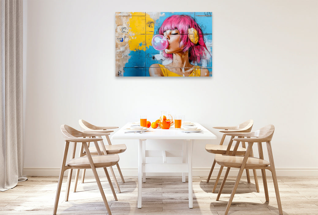 Premium Textil-Leinwand Kaugummiblase