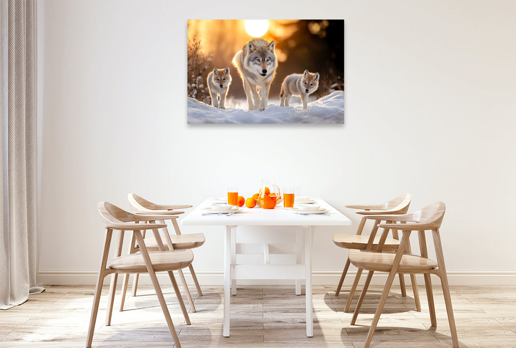 Premium Textil-Leinwand Wölfe