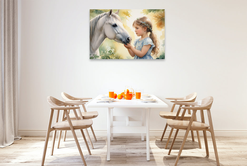 Premium Textil-Leinwand Ponymädchen
