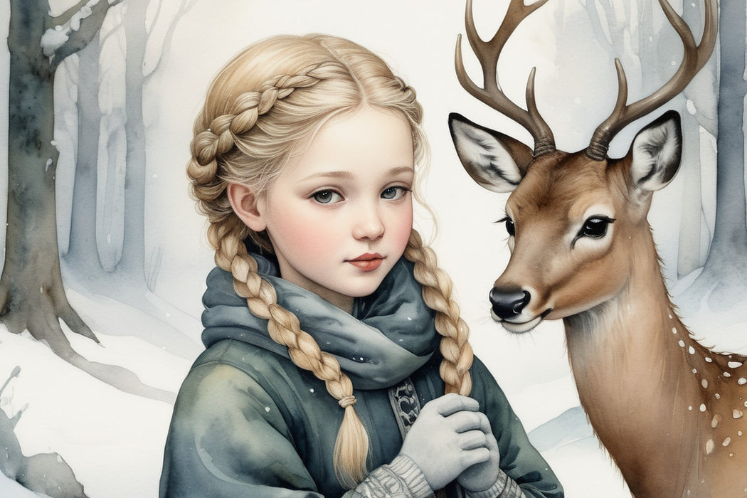 Premium Textil-Leinwand Waldbegegnung