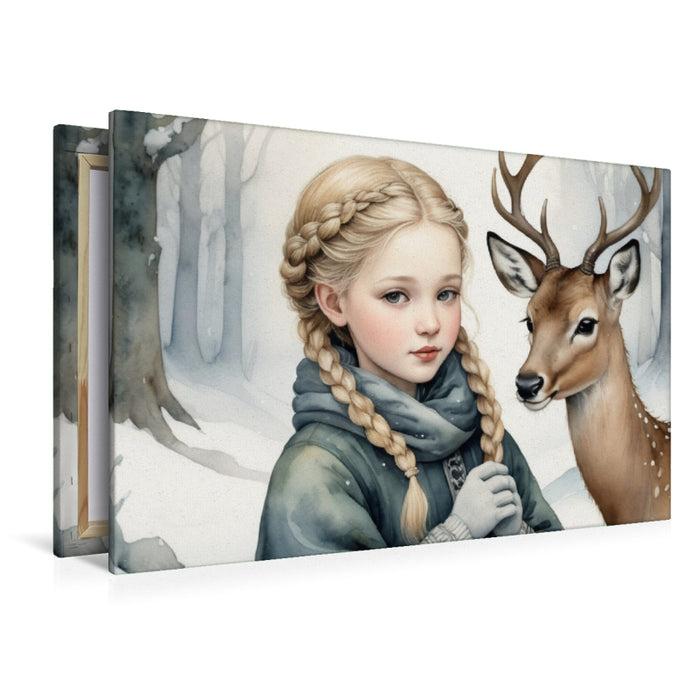 Premium Textil-Leinwand Waldbegegnung