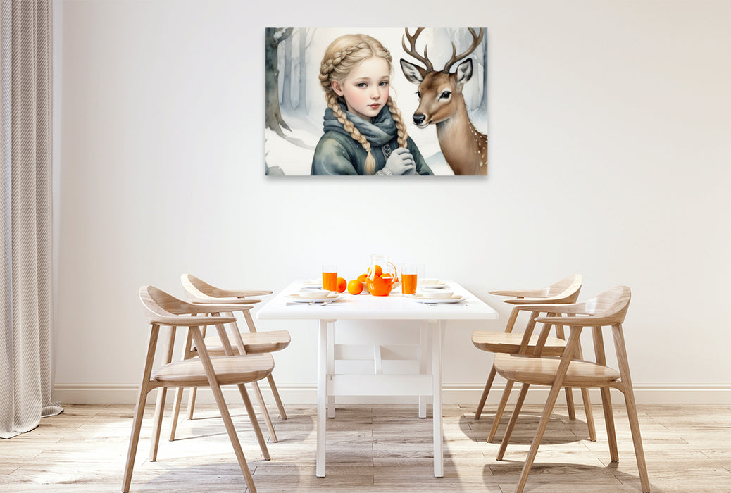 Premium Textil-Leinwand Waldbegegnung