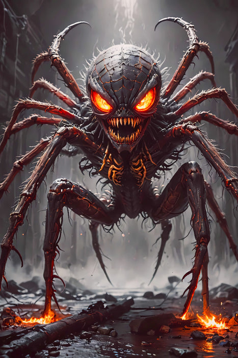 Premium Textil-Leinwand Ein Mensch Spinnen Hybrid